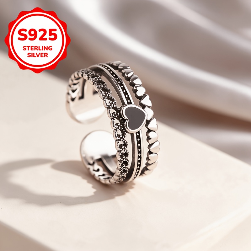 Women's 925 Silver Adjustable Spade Heart Ring, Gift for Couples